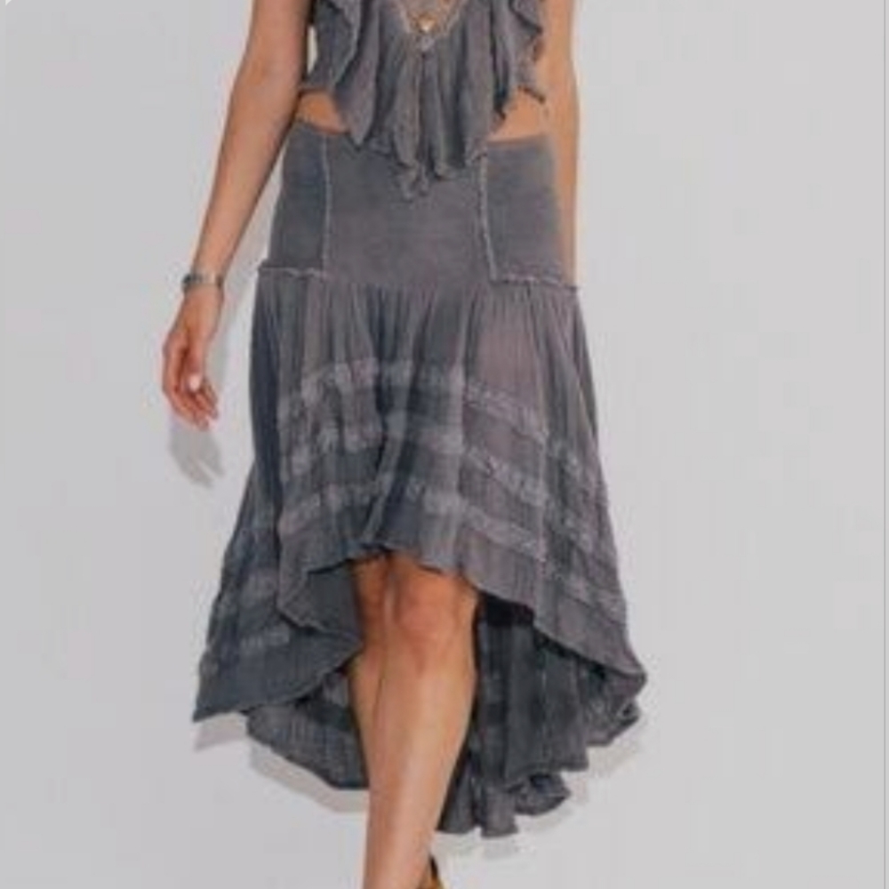 Jen's Pirate Booty Slate Blue Seloustian Convertible High-Low Skirt Dress S M